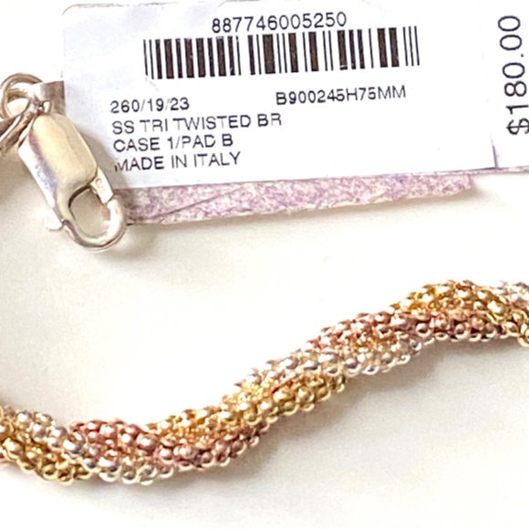 Sterling Silver Tricolor Twisted Beaded Chain Bracelet - Picture 2 of 5